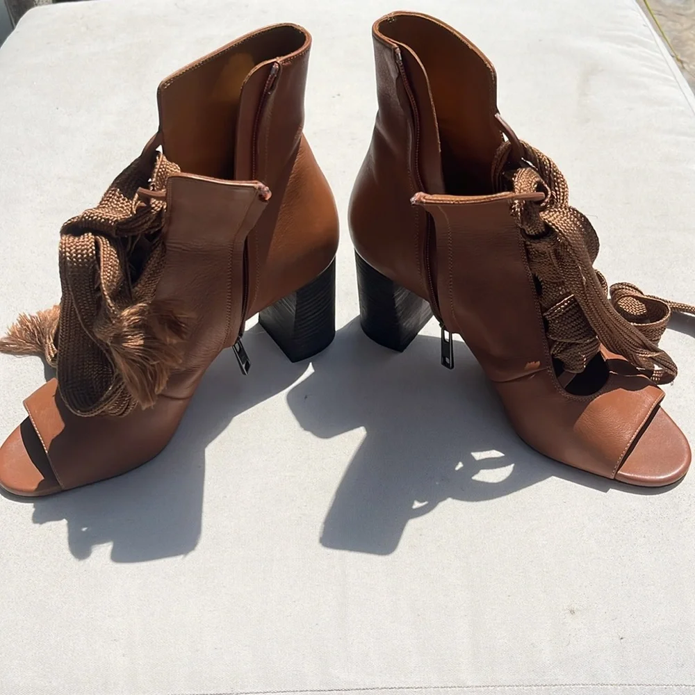 Chloe Brown Ankle Boots with Lace Detail - Picture 6 of 10